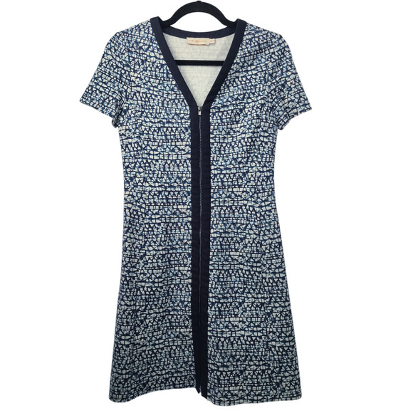 Tory Burch Peninsula Blue Tribal Ponte Zip Front Dress Size XS - Picture 1 of 7